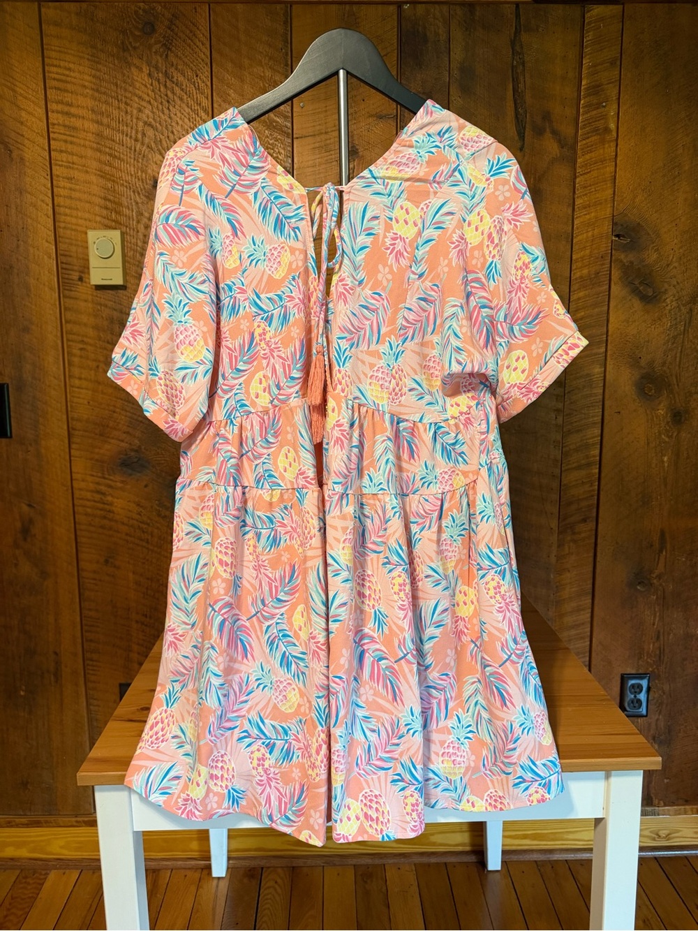 Simply Southern Pink Pineapple Tropical Palm Tiered Babydoll Dress Tunic S - Picture 6 of 14